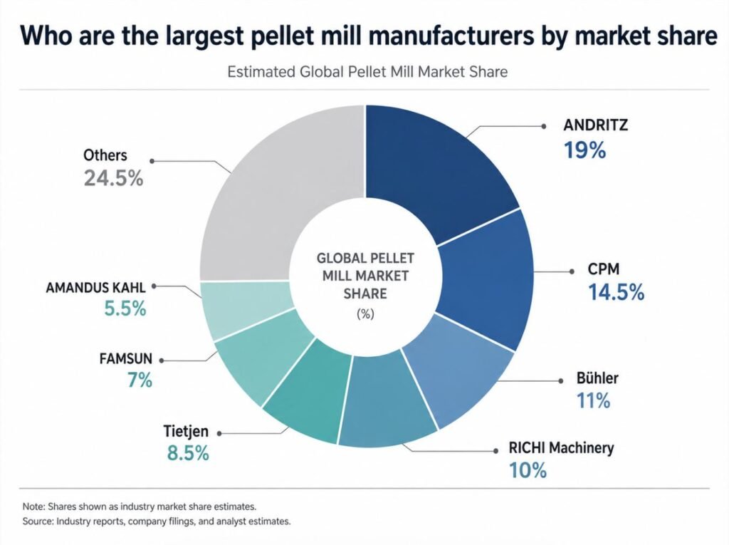 Estimated 2025 global pellet mill manufacturer market share comparison