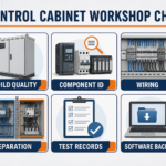 Six-point inspection checklist for a pellet control cabinet workshop